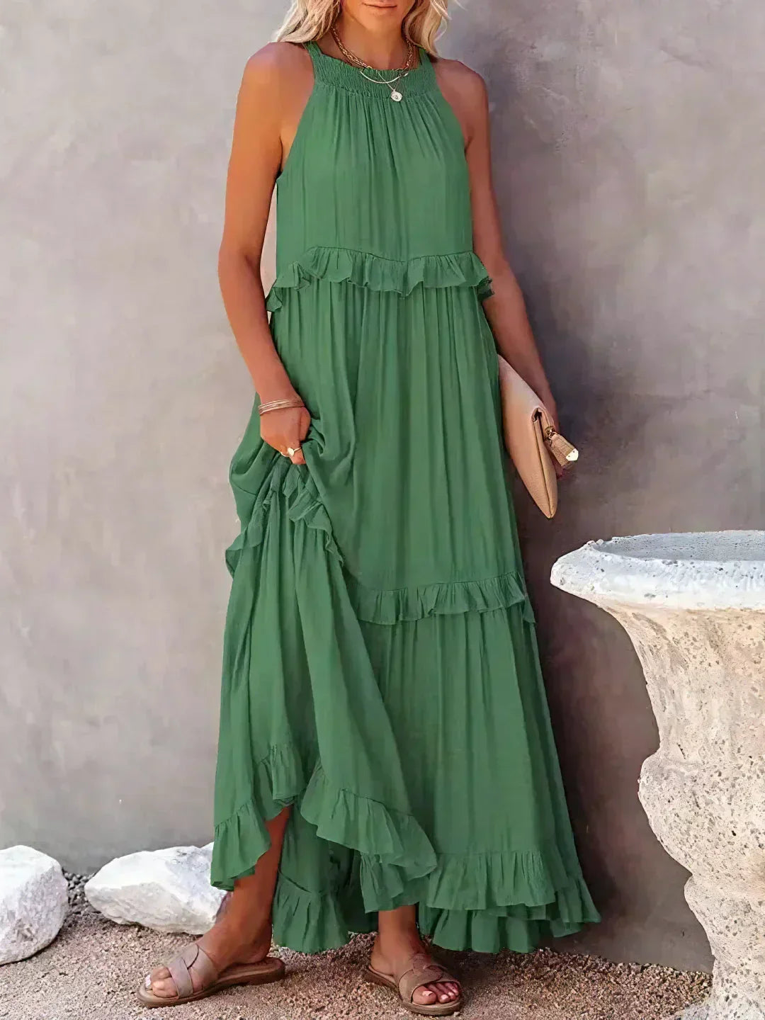 Meara™ - Halter Ruffle Maxi Dress