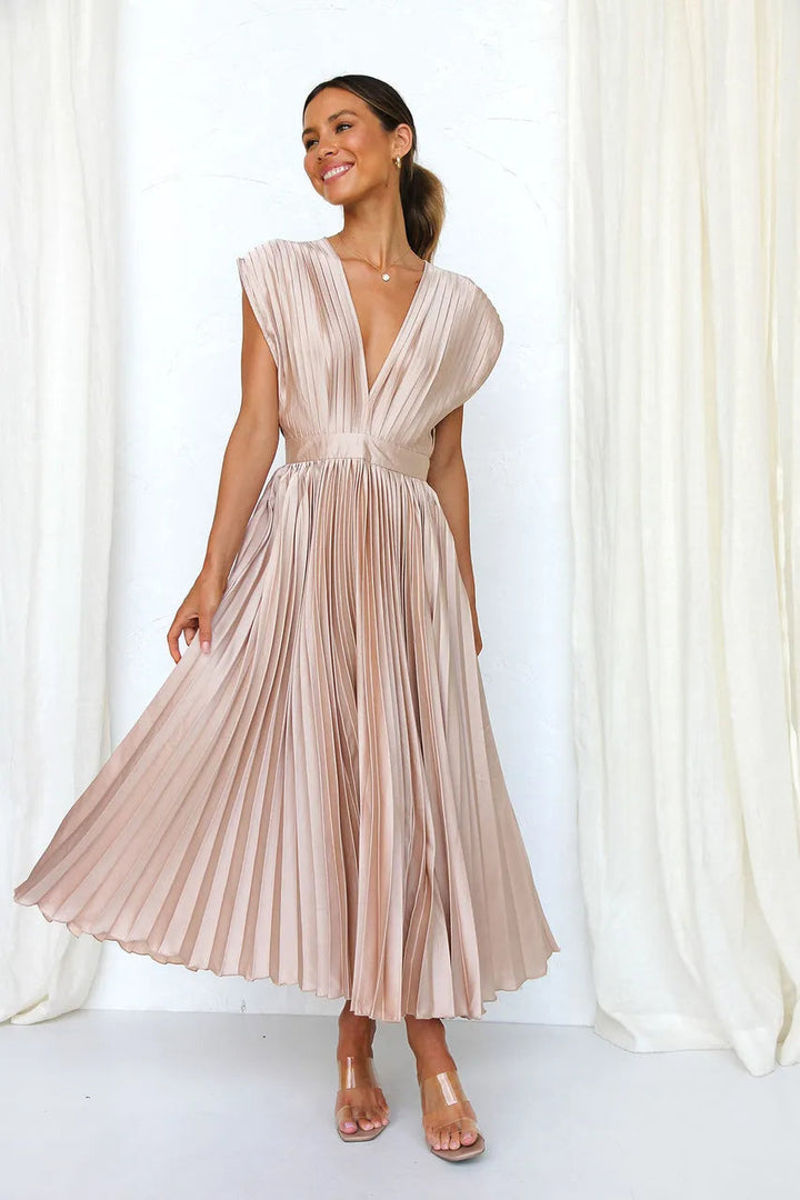 AISHA - Pleated Plunge Midi Dress