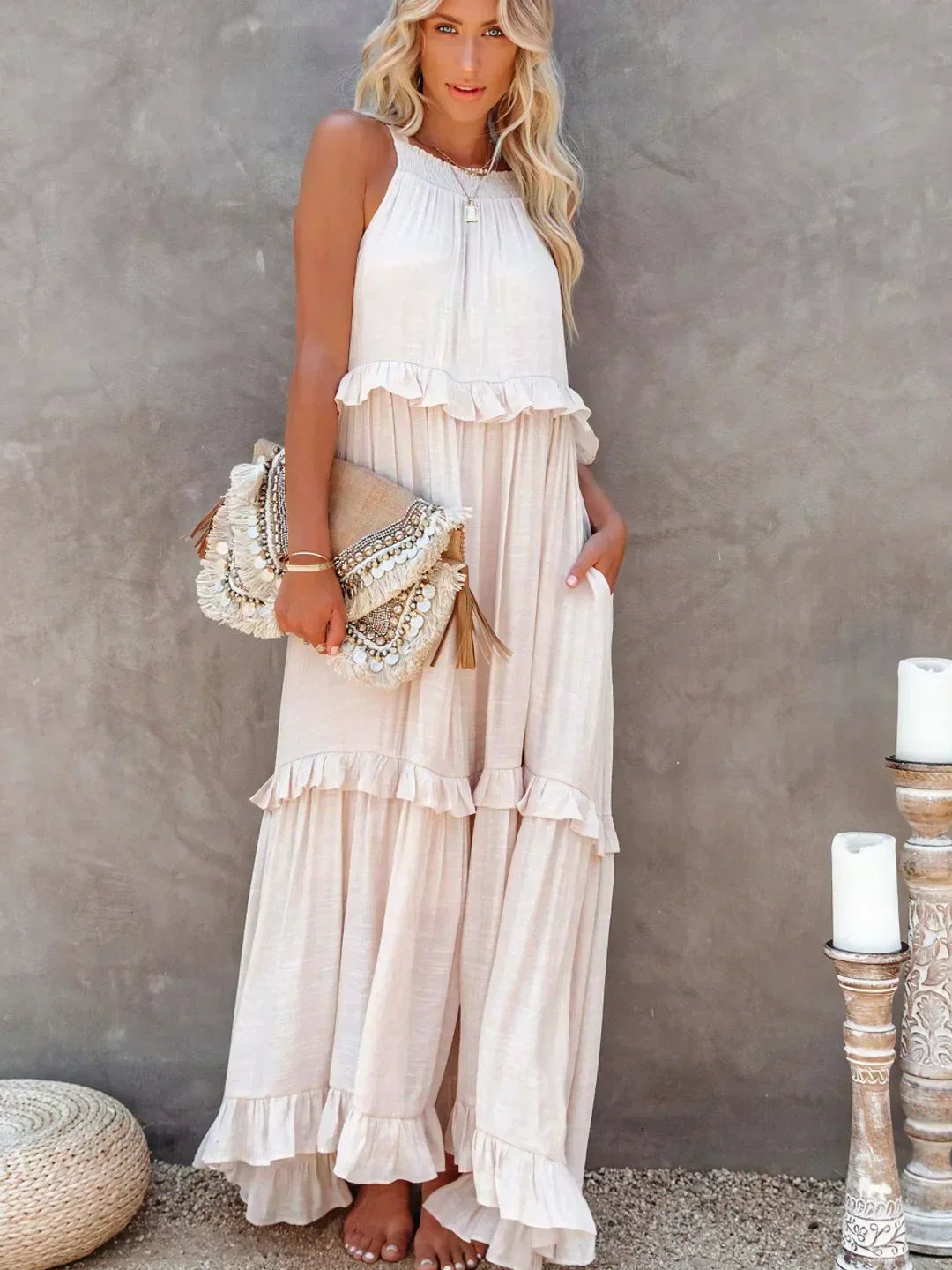 Meara™ - Halter Ruffle Maxi Dress