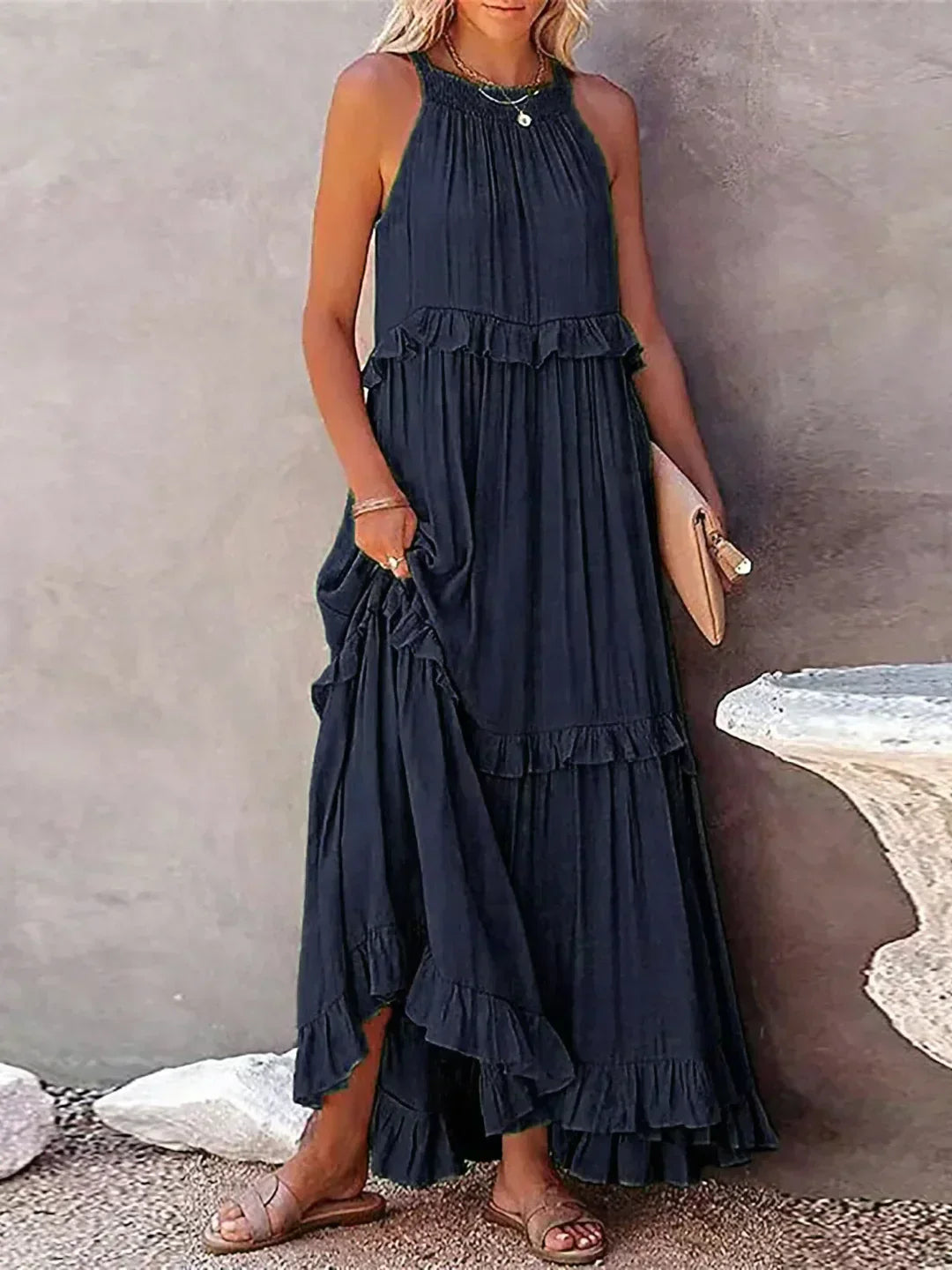 Meara™ - Halter Ruffle Maxi Dress