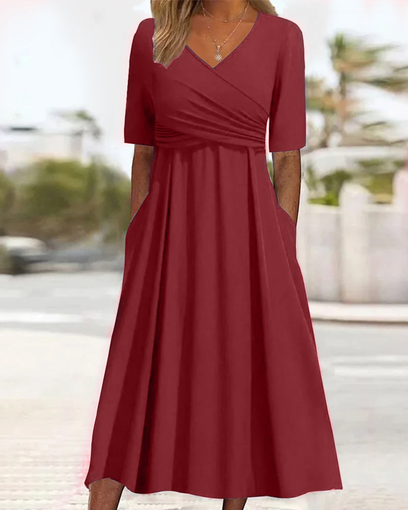 Marina - Graceful V-Neck Midi Dress