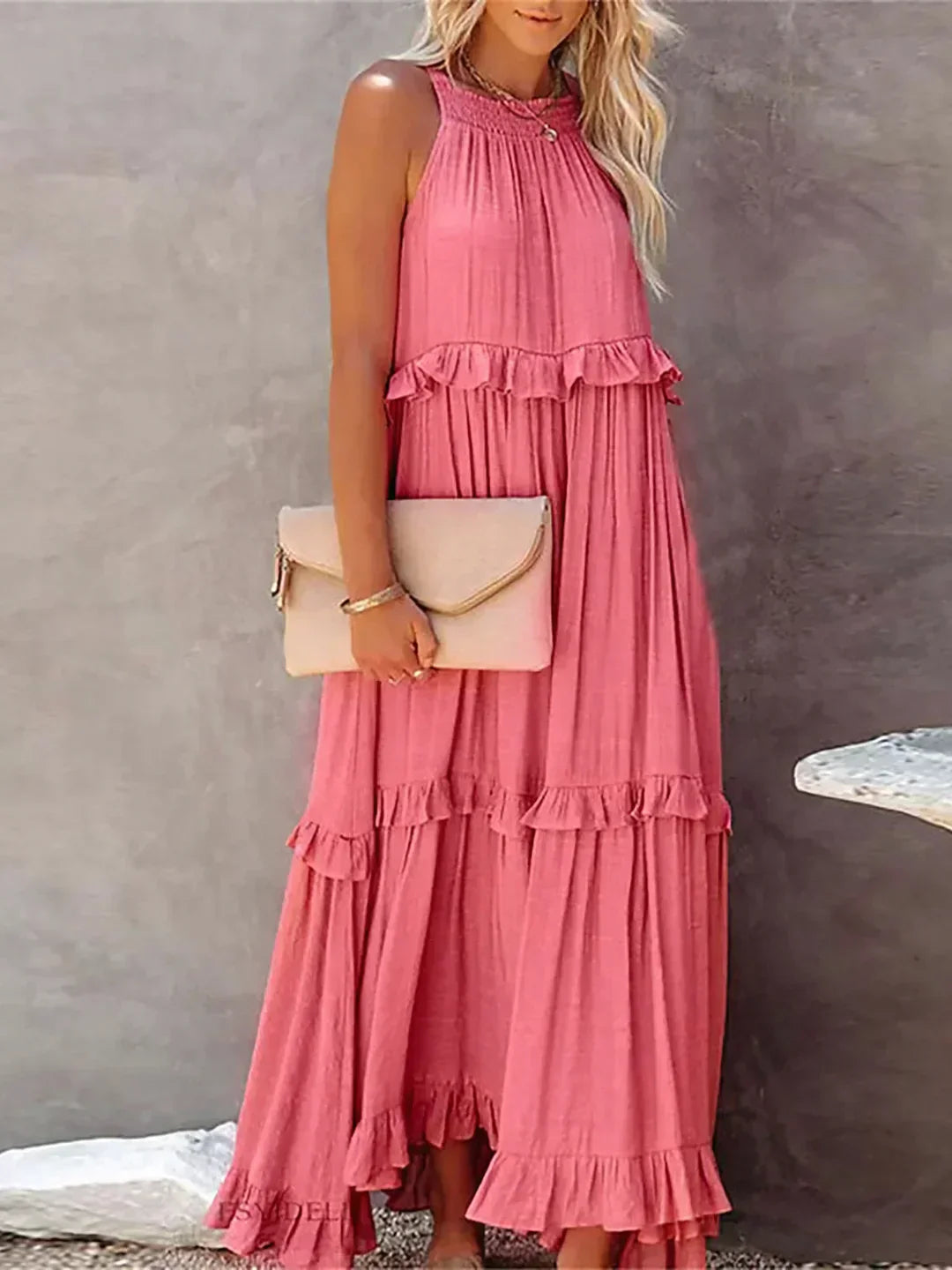 Meara™ - Halter Ruffle Maxi Dress