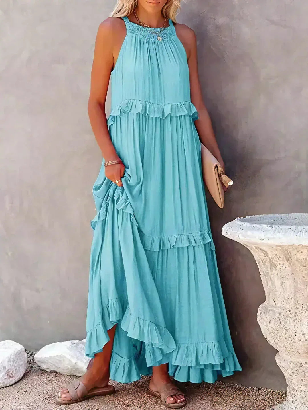 Meara™ - Halter Ruffle Maxi Dress