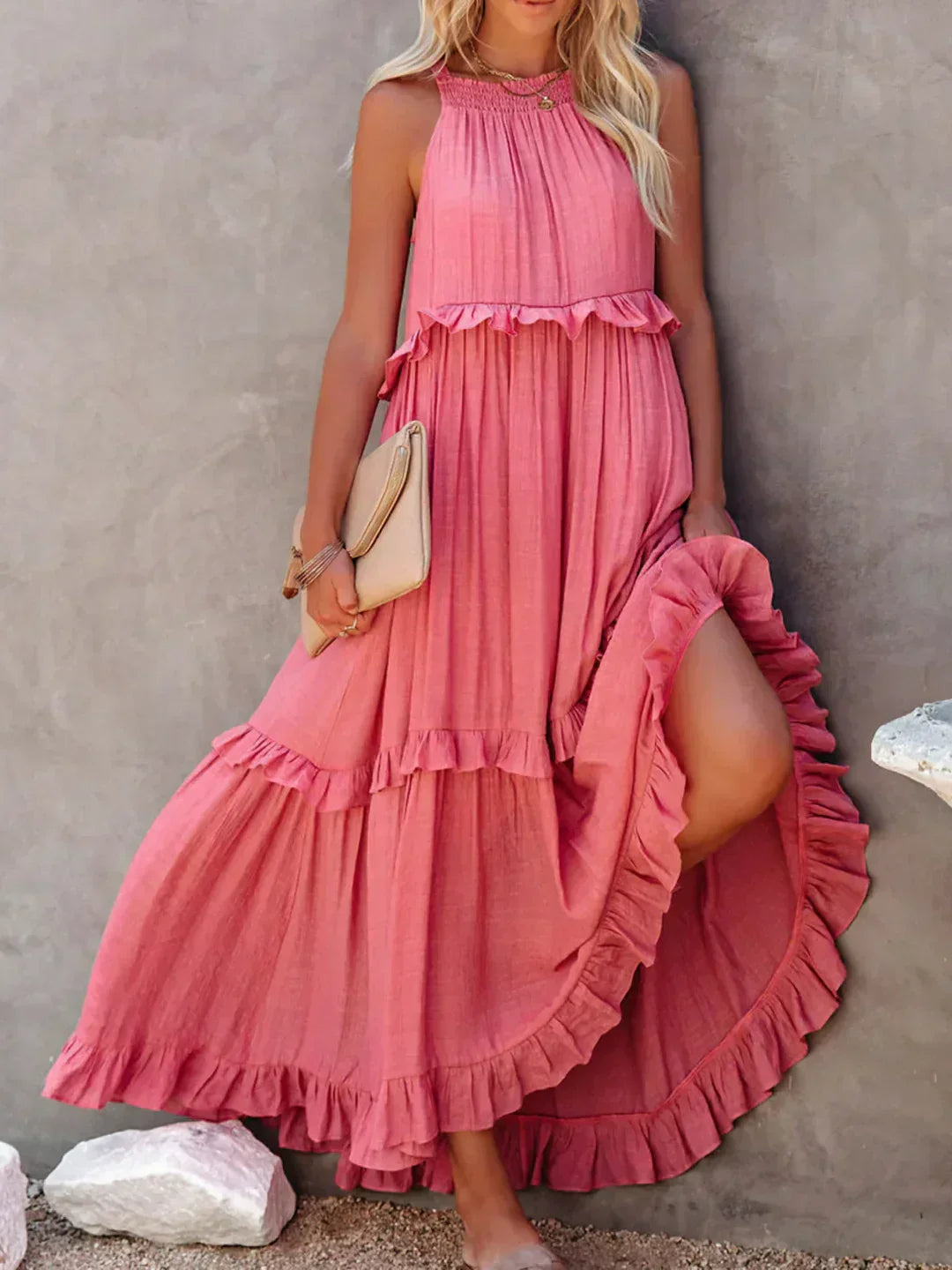 Meara™ - Halter Ruffle Maxi Dress