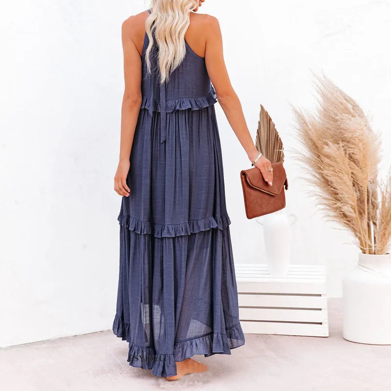 Meara™ - Halter Ruffle Maxi Dress