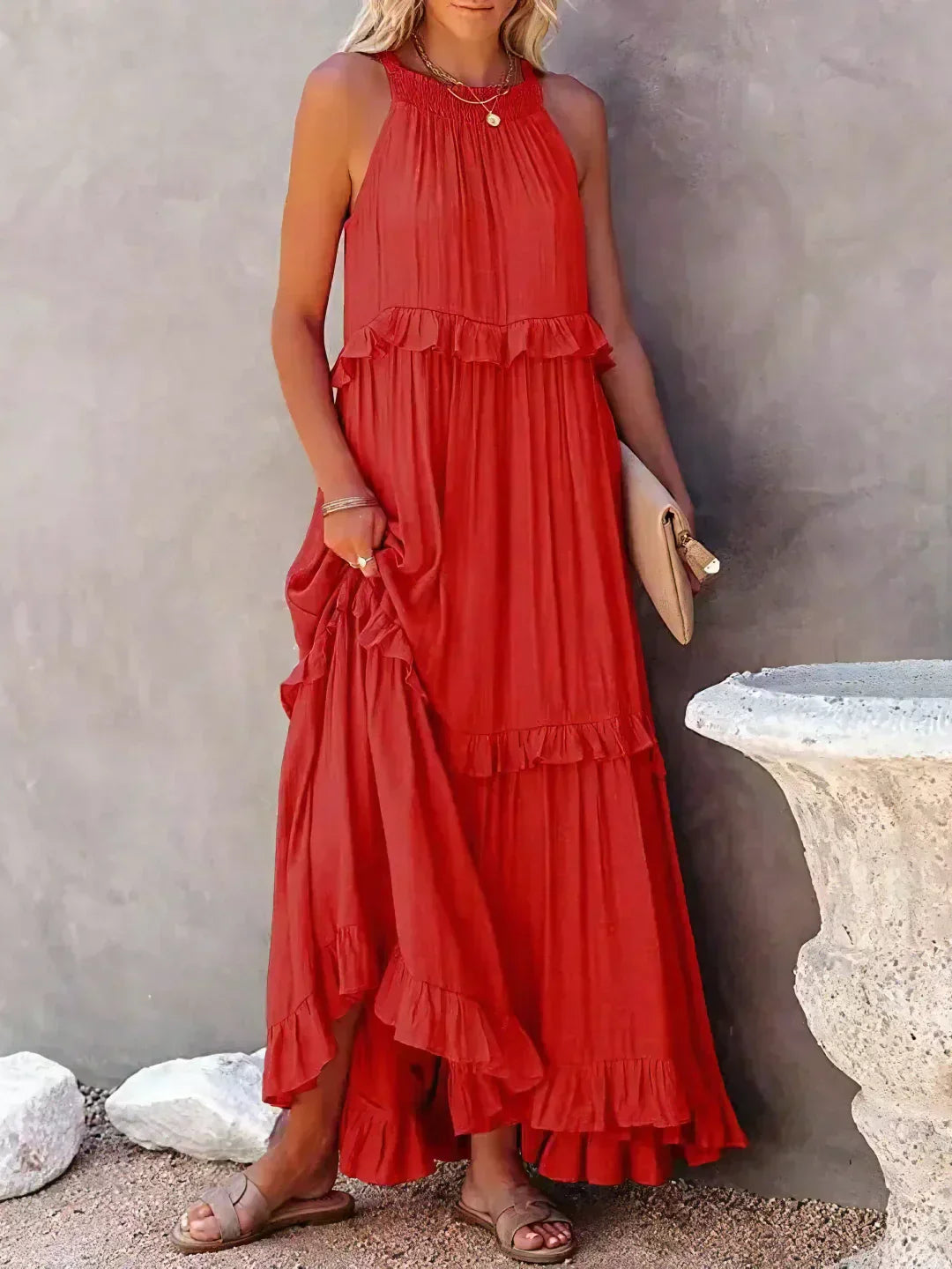 Meara™ - Halter Ruffle Maxi Dress