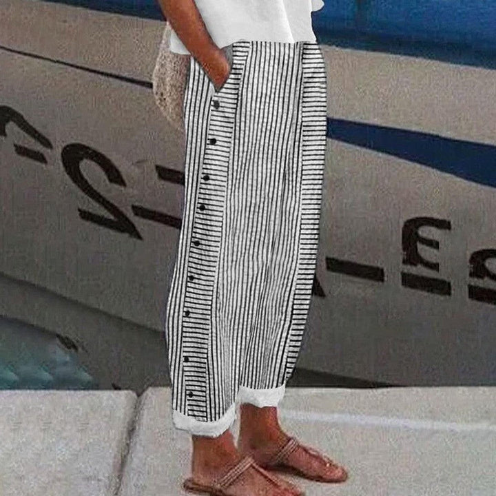 Mary -  Striped Cotton Trousers