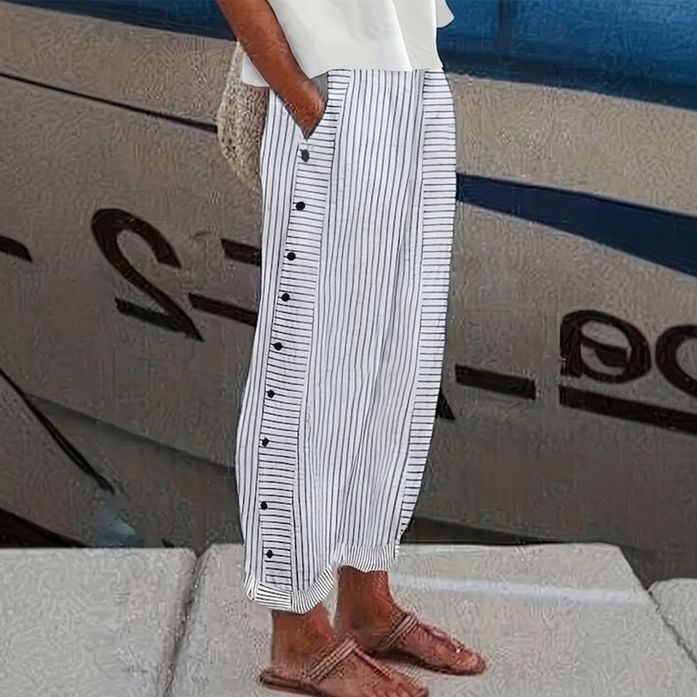 Mary -  Striped Cotton Trousers